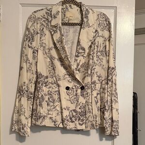 Anthropologie Elegant Cream and Black Floral Women's Blazer